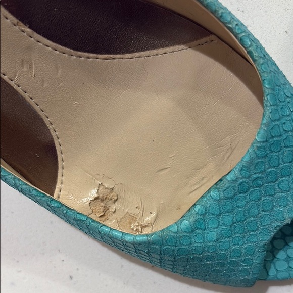 Calvin Klein Women's Peep Toe Snake Pumps - Teal - Picture 2 of 8